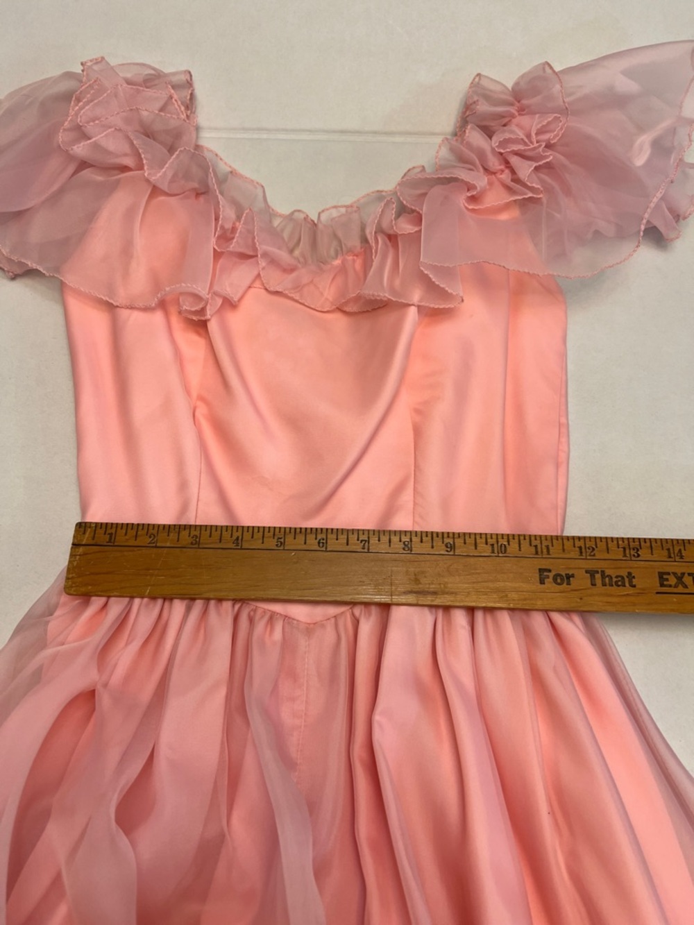 1970’s VINTAGE UNION MADE PINK RUFFLE COQUETTE BRIDGERTON STYLE GOWN DRESS - Picture 12 of 16